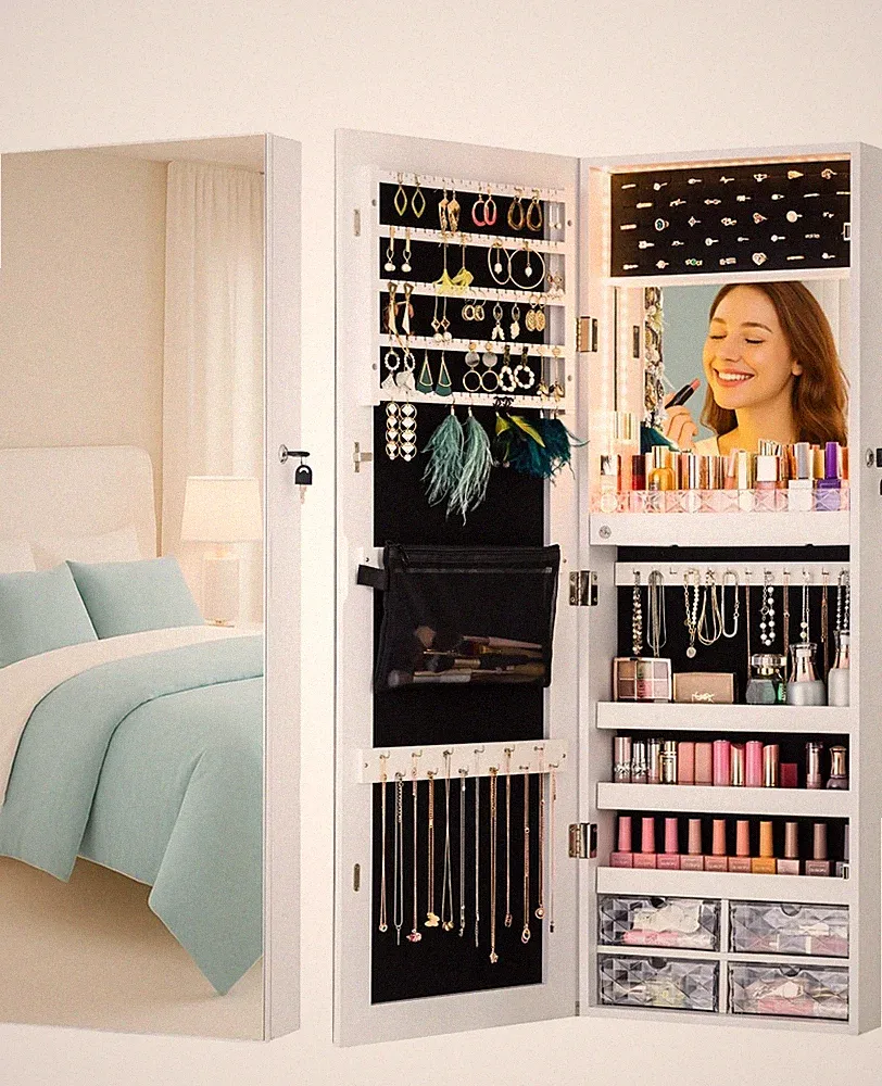 107cm Höhe Spiegel Schmuckschrank Hängend, Schmuckaufbewahrung Wand, Einbau‌M...