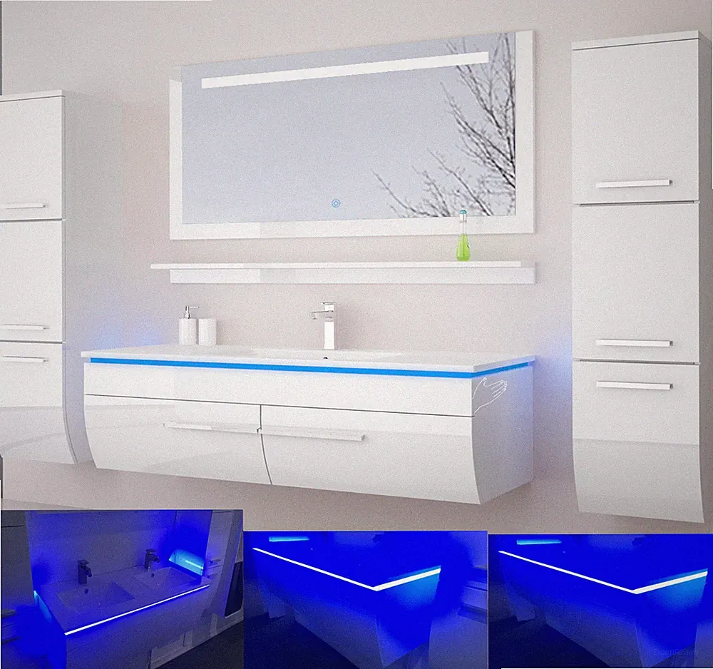 120 cm Badmöbel Set Schwarz Weiss Hochglanz LED Badezimmermöbel Komplett Bad 120