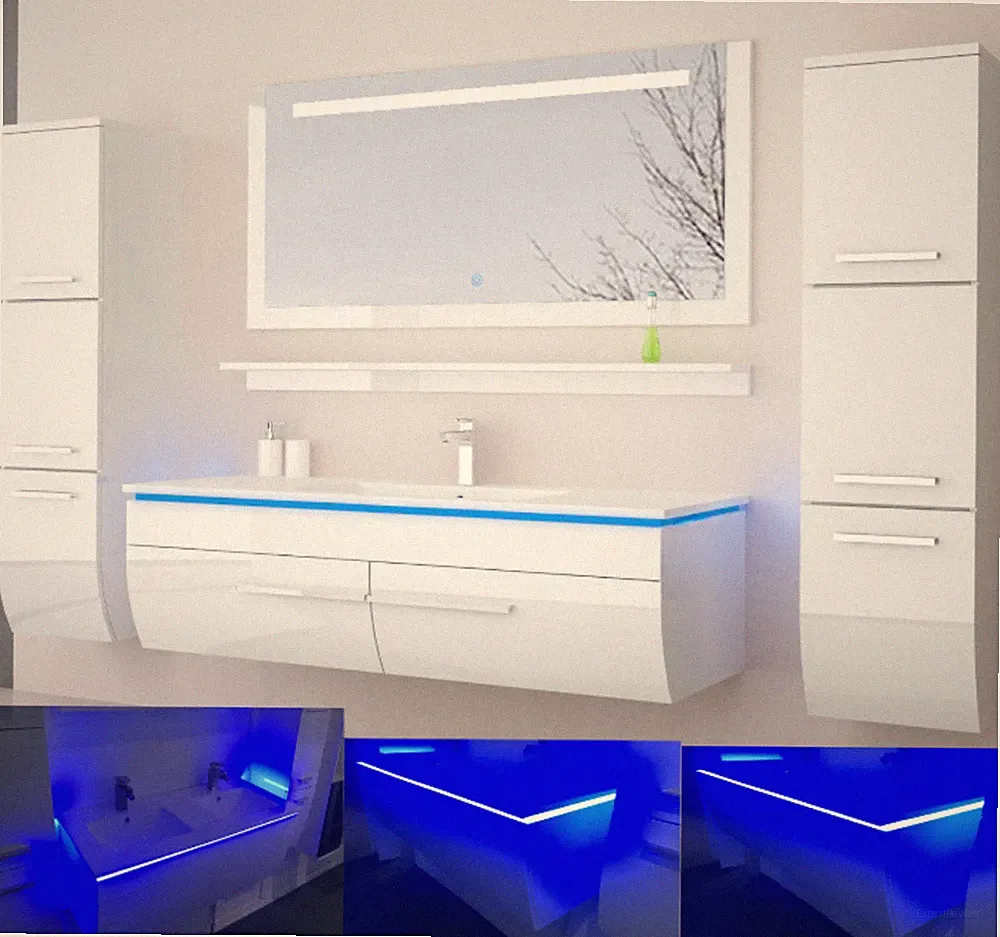 120 cm Badmöbel Set Schwarz Weiss Hochglanz LED Badezimmermöbel Komplett Bad 120