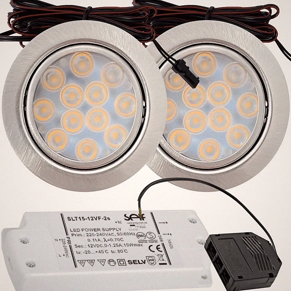 12Volt LED Spiegelschrank-Einbauspots, Ø=65mm, ET12mm, Loch=55-60mm, Flach, 3.0W