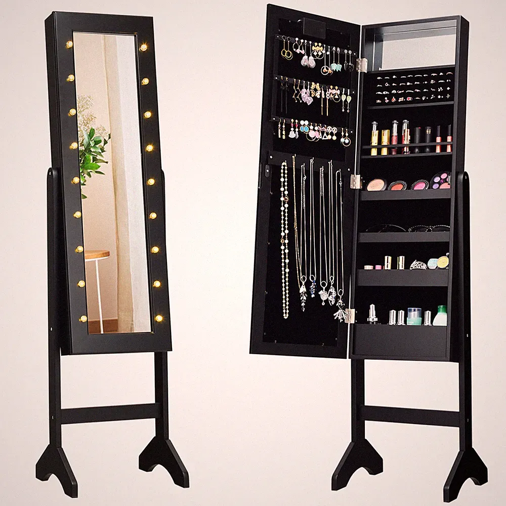 18 LED-Schmuckschrank mit Ganzkörperspiegel Schmuck Spiegelschrank