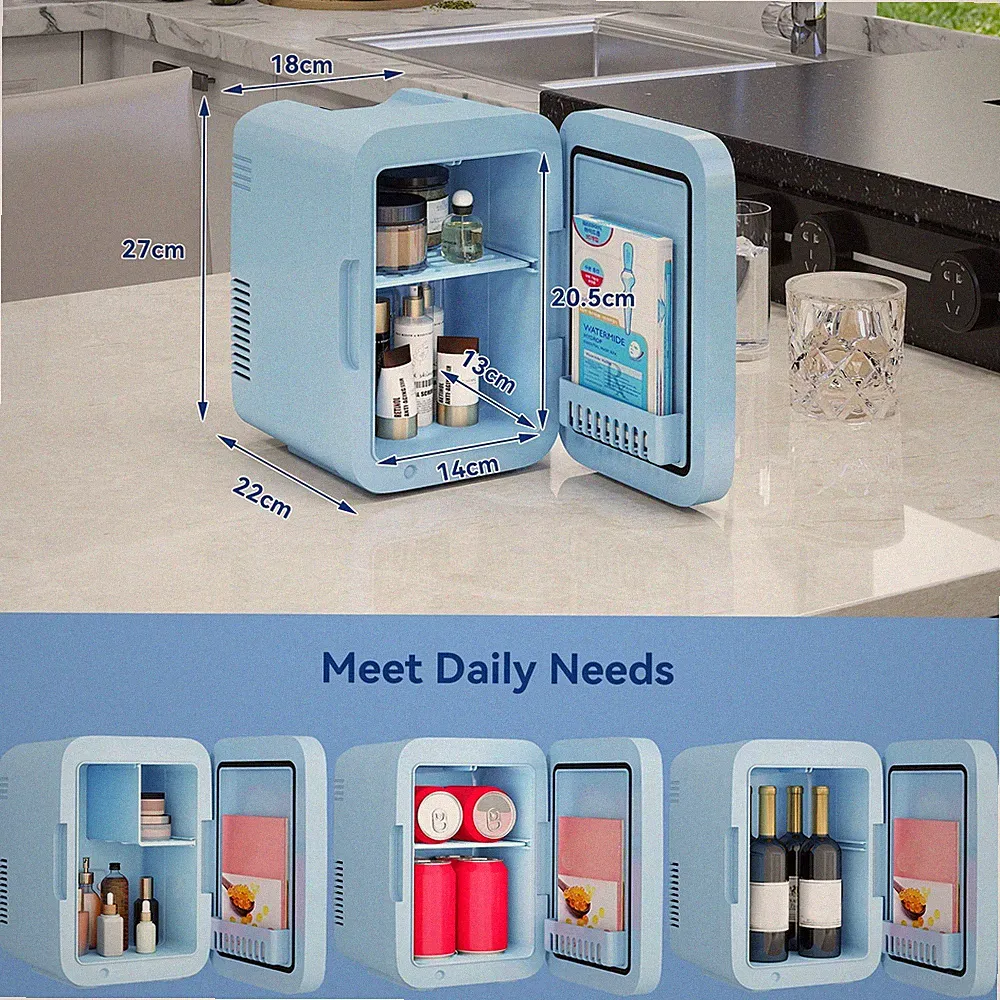 2 in 1 Mini Kühlschrank Tragbarer mit LED Spiegel Kosmetik Kühlschrank DC/AC