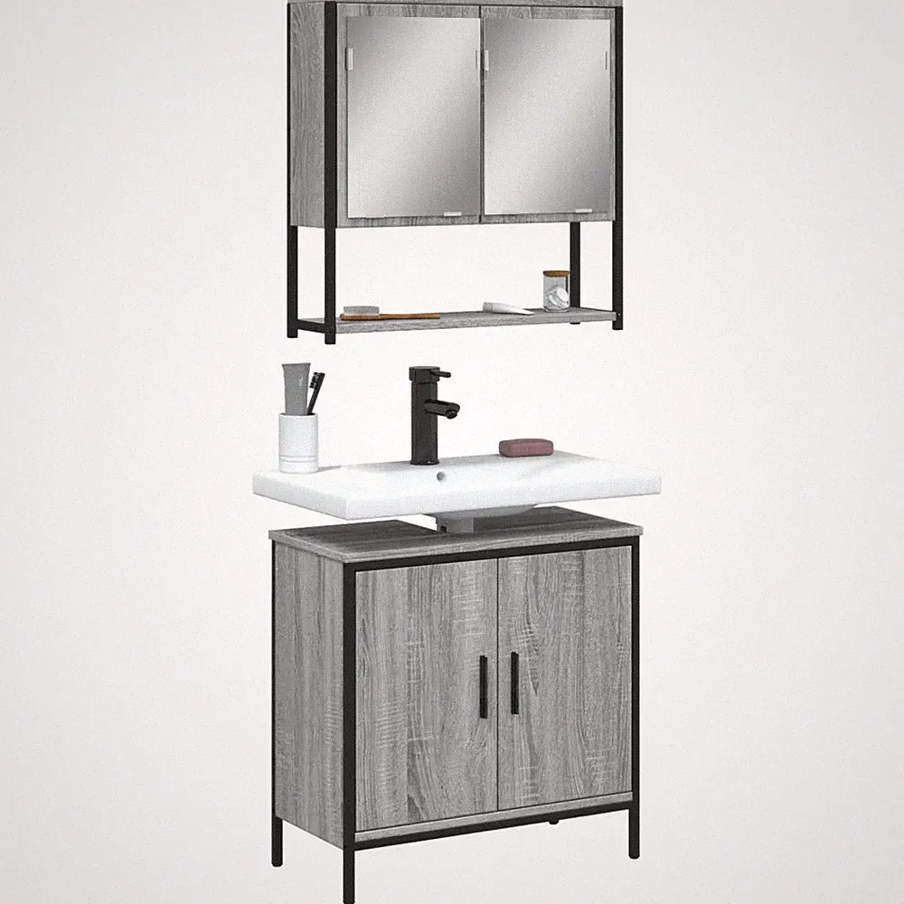 2-teiliges Badmöbel-Set Grau Sonoma Holzwerkstoff Badezimmer