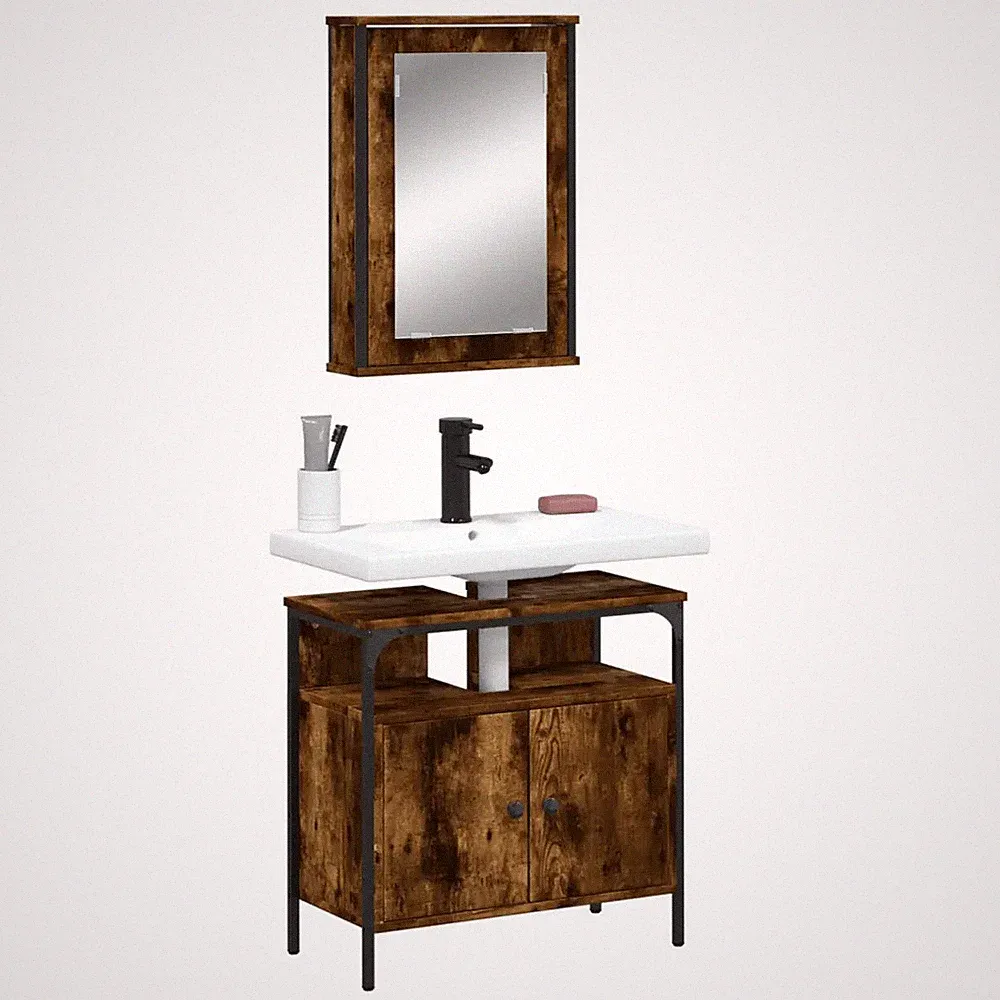 2-teiliges Badmöbel-Set Räuchereiche Holzwerkstoff Badezimmer