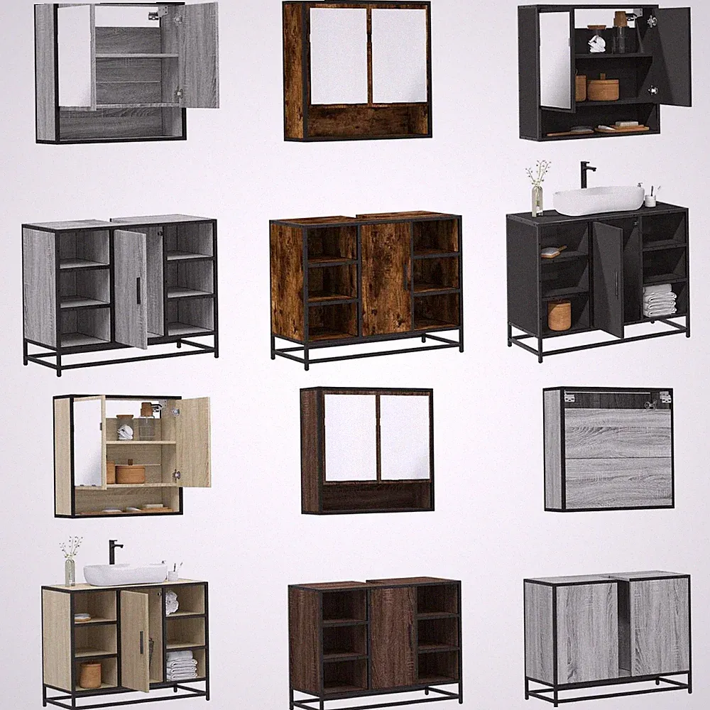 2-tlg. Badezimmerschrank Spiegelschrank Unterschrank mit Staufach Badschrank Neu