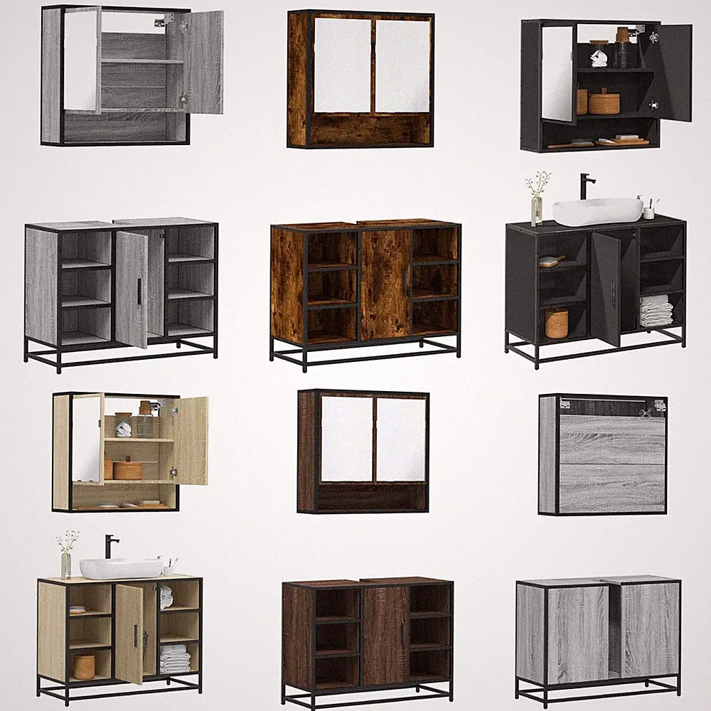 2-tlg. Badezimmerschrank Spiegelschrank Unterschrank mit Staufach Badschrank Neu