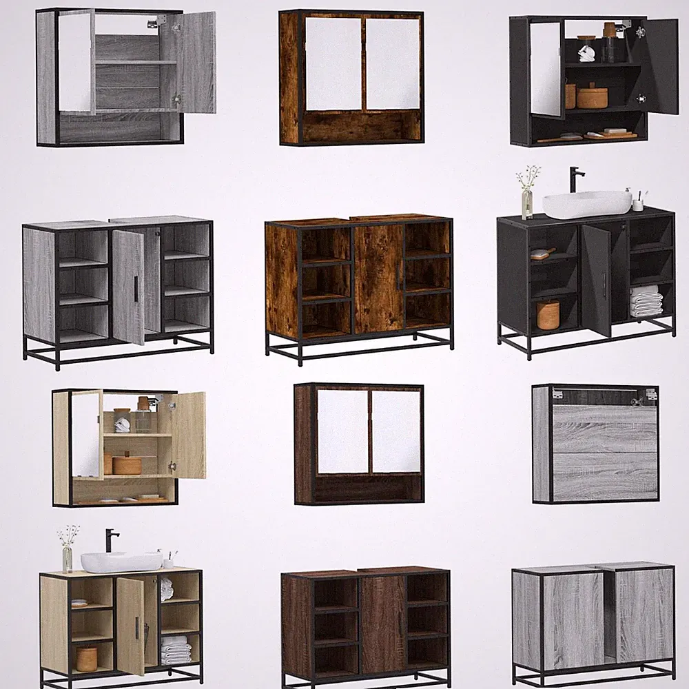 2-tlg. Badezimmerschrank Spiegelschrank Unterschrank mit Staufach Badschrank Neu