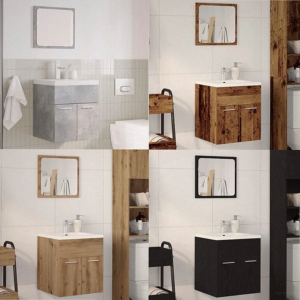 2-tlg. Badmöbel Set Spiegel Badezimmerschrank Waschbeckenunterschrank #S