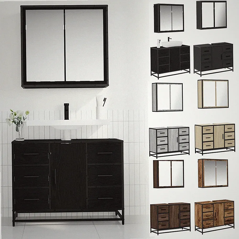 2-tlg. Badmöbel-Set Unterschrank Badezimmerschrank Badschrank Spiegelschrank