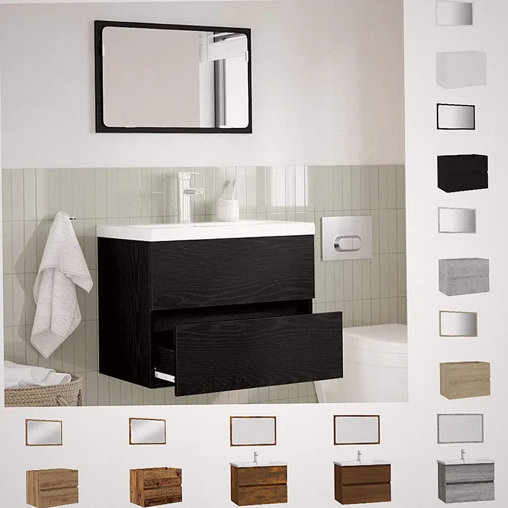 2-tlg. Badmöbel Set Wand Waschbecken Schrank & Spiegel Badschrank Badezimmer