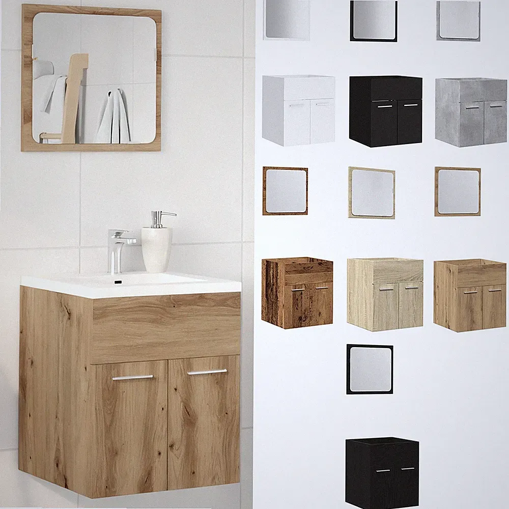 2-tlg. Badmöbel Set Waschbecken Bad Unterschrank Spiegel Badezimmerschrank