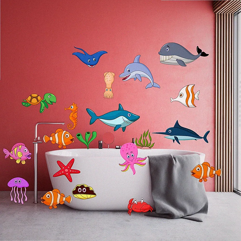 20 Aufkleber Bunte Unterwasserwelt Badezimmer Spaß für Kinder Fische Nemo Hai
