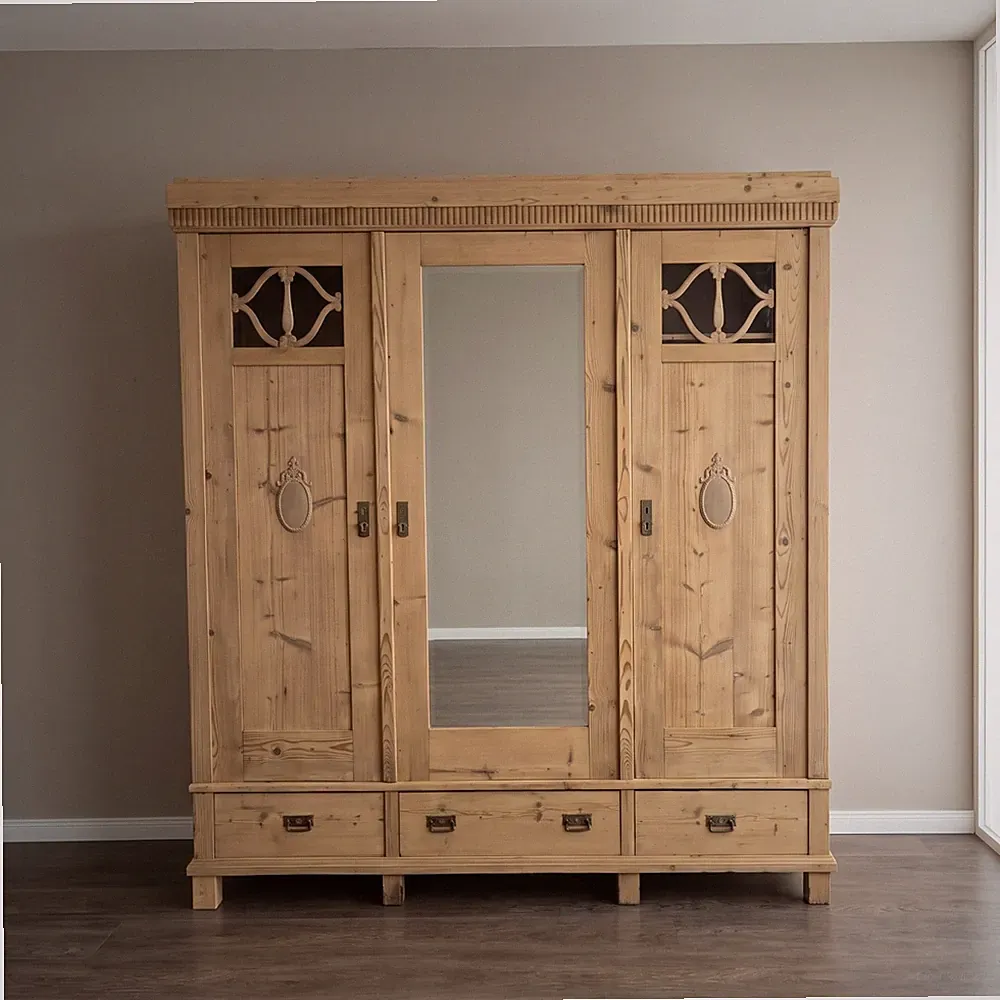 29028 Schrank Kleiderschrank Jugendstil 1900 massiv Kiefer Antik
