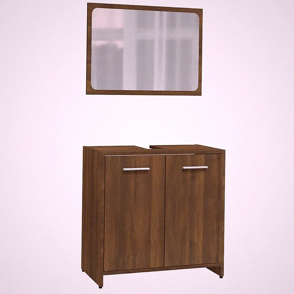 2er Badmöbel Set Spiegel Waschbeckenuunterschrank Badezimmerschrank Badschrank
