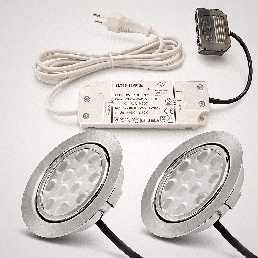 2er Set ultraflache LED Spots Lina, 12V, 3W, Plug and Play, fertig vormontiert