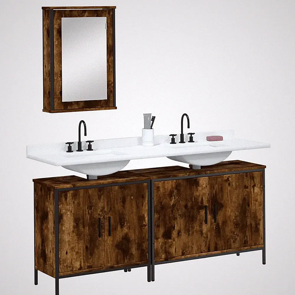 3-teiliges Badmöbel-Set Räuchereiche Holzwerkstoff Badezimmer Kombination
