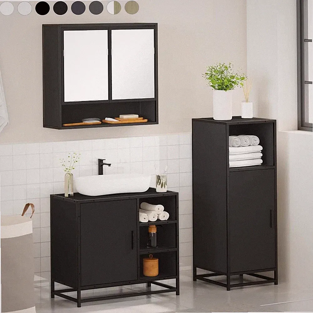 3-tlg. Badezimmermöbel Set Spiegelschrank Unterschrank Badschrank mit Staufach