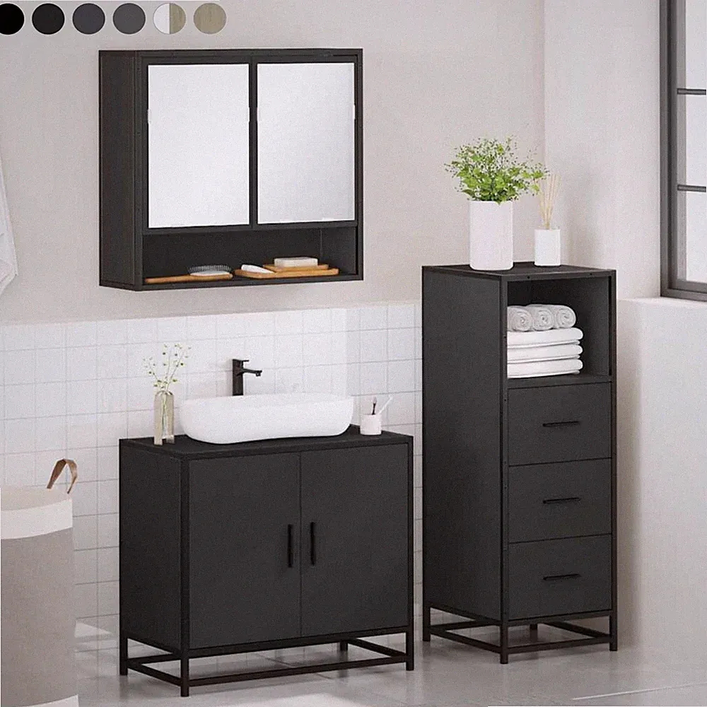 3-tlg Badezimmermöbel Set WC Spiegelschrank Unterschrank Badschrank mit Staufach