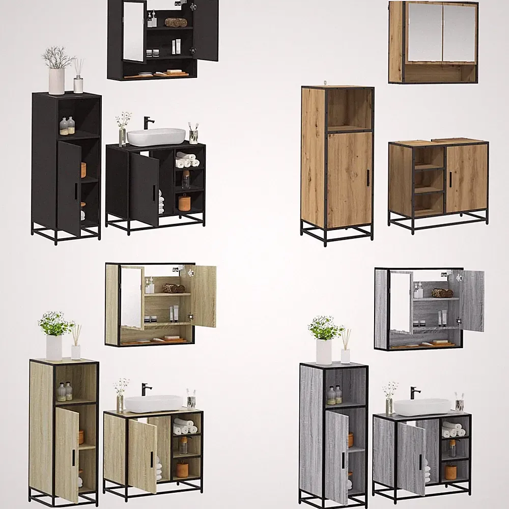 3-tlg. Badmöbel-Set Badezimmer-Spiegelschrank Waschbeckenunterschrank Badezimmer