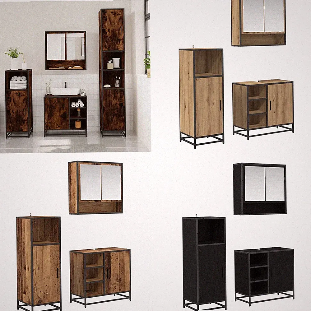 3-tlg. Badmöbel-Set Badezimmer-Spiegelschrank Waschbeckenunterschrank BE