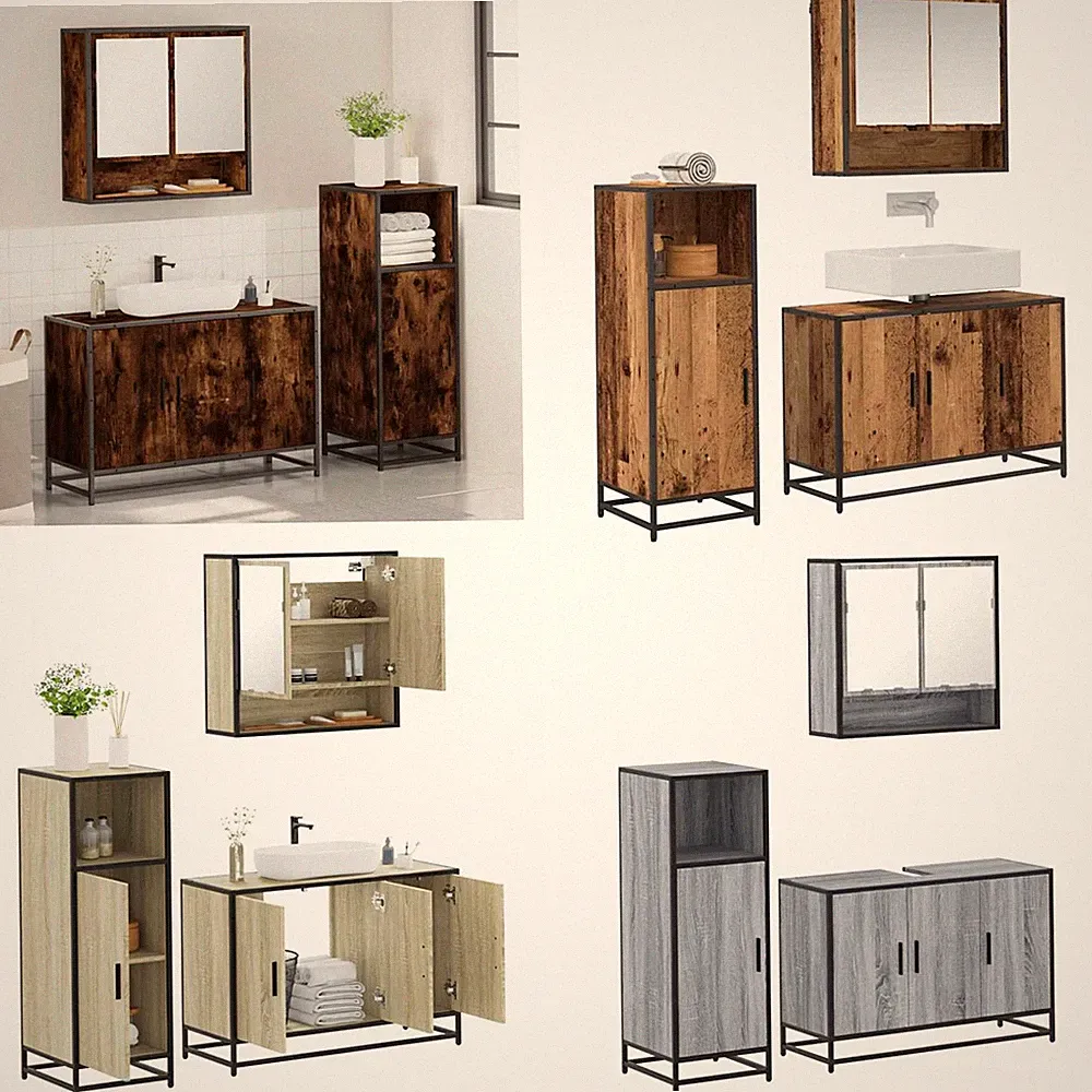 3-tlg. Badmöbel-Set Badezimmer-Spiegelschrank Waschbeckenunterschrank Holz BE