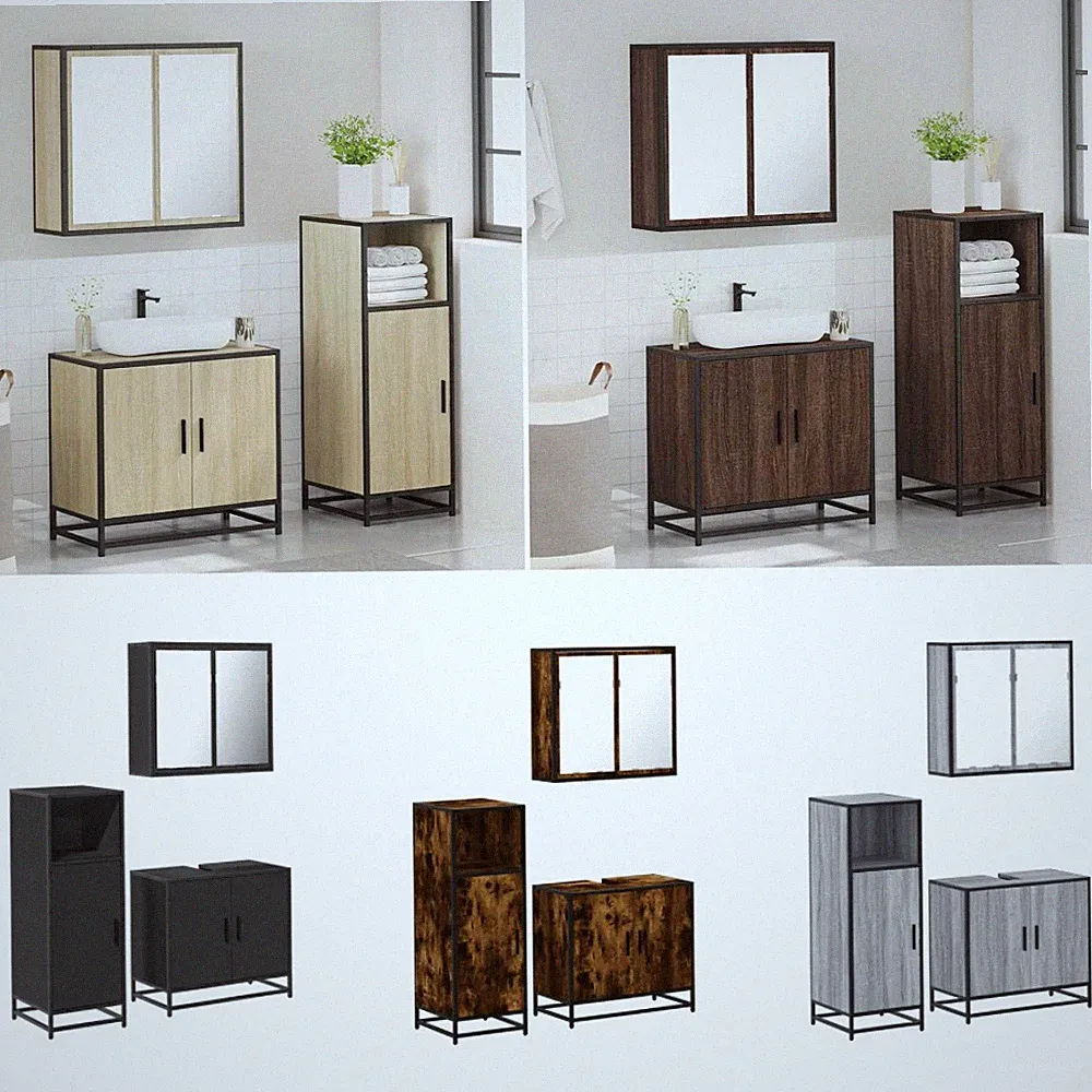 3-tlg. Badmöbel Set Badezimmermöbel Hochschrank Waschtisch Spiegel Holzwerkstoff