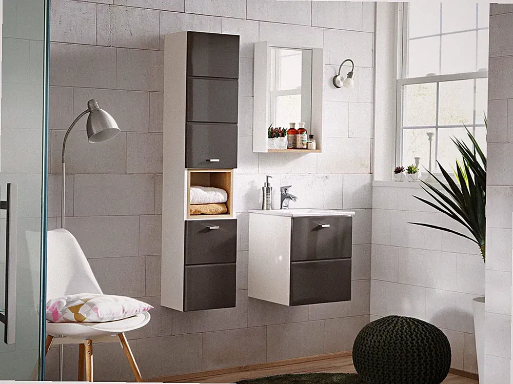 3-tlg. Waschplatz Badmöbel Badezimmer Set Waschtisch Waschbecken Schubladen