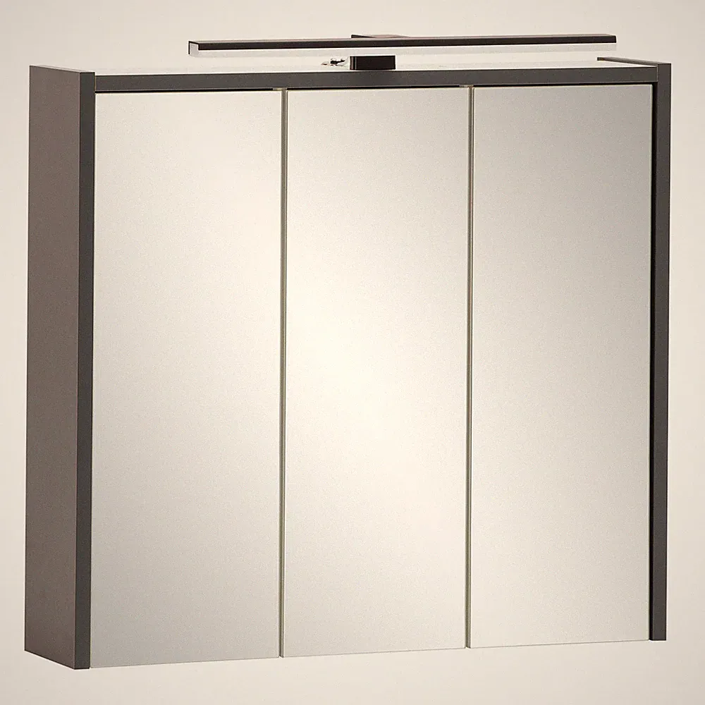 3D-Spiegelschrank - anthrazit - mit LED-Beleuchtung - 65 cm breit