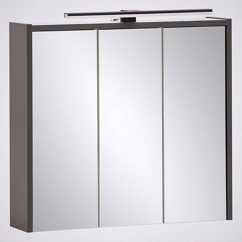 3D-Spiegelschrank - anthrazit - mit LED-Beleuchtung - 65 cm breit