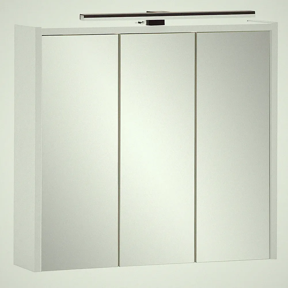 3D-Spiegelschrank - mattweiß - mit LED-Beleuchtung - 65 cm breit