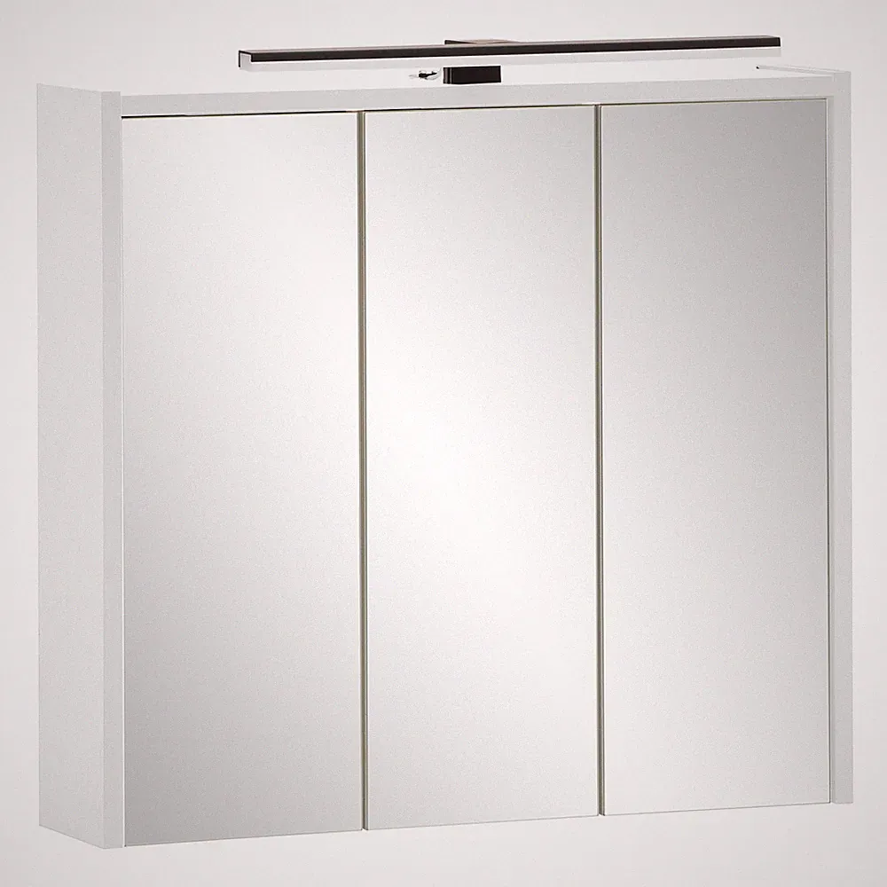 3D-Spiegelschrank - mattweiß - mit LED-Beleuchtung - 65 cm breit