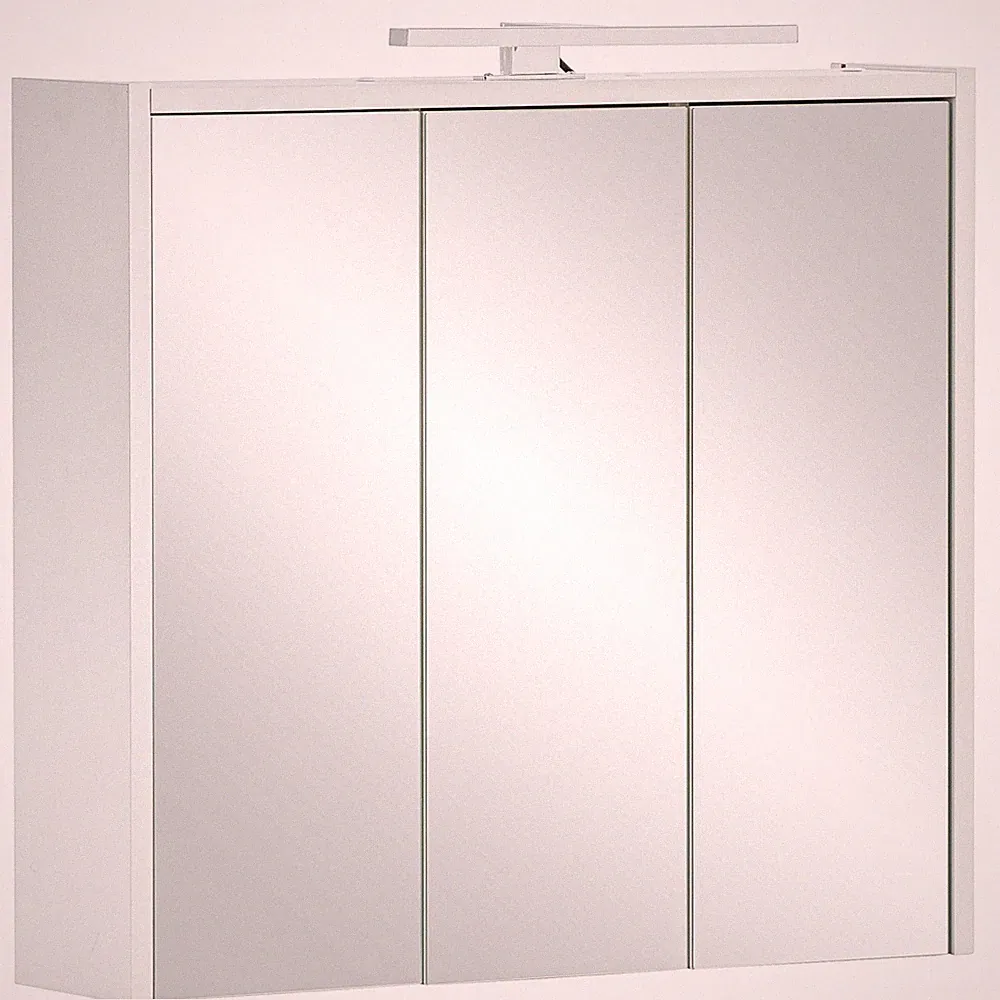 3D-Spiegelschrank - weiß matt - Aufsatzleuchte - 65 cm