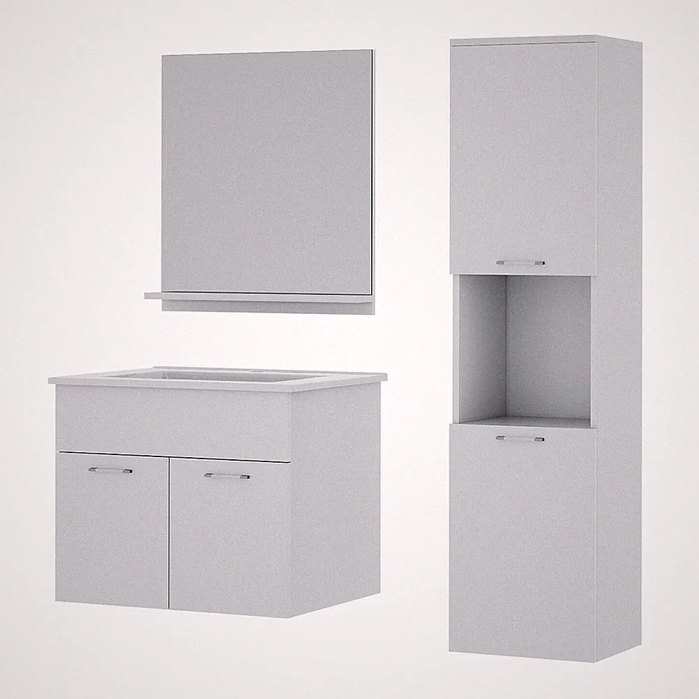 3tgl Badmöbel Set Waschbecken Hochglanz Weiß mit spiegel Hochschrank Badschrank