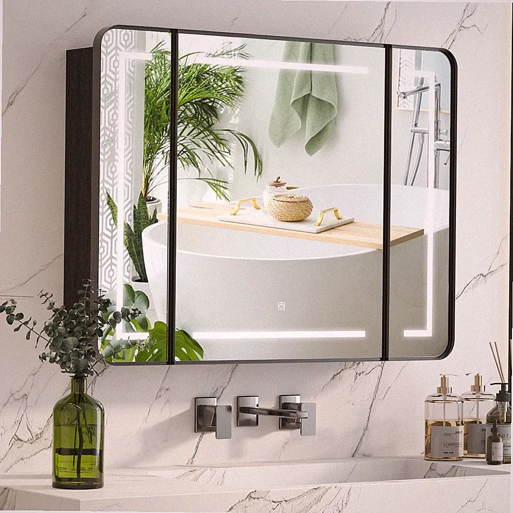 3türig LED Spiegelschrank 100cm Bad Badezimmerschrank mit Beleuchtung 100x76 cm