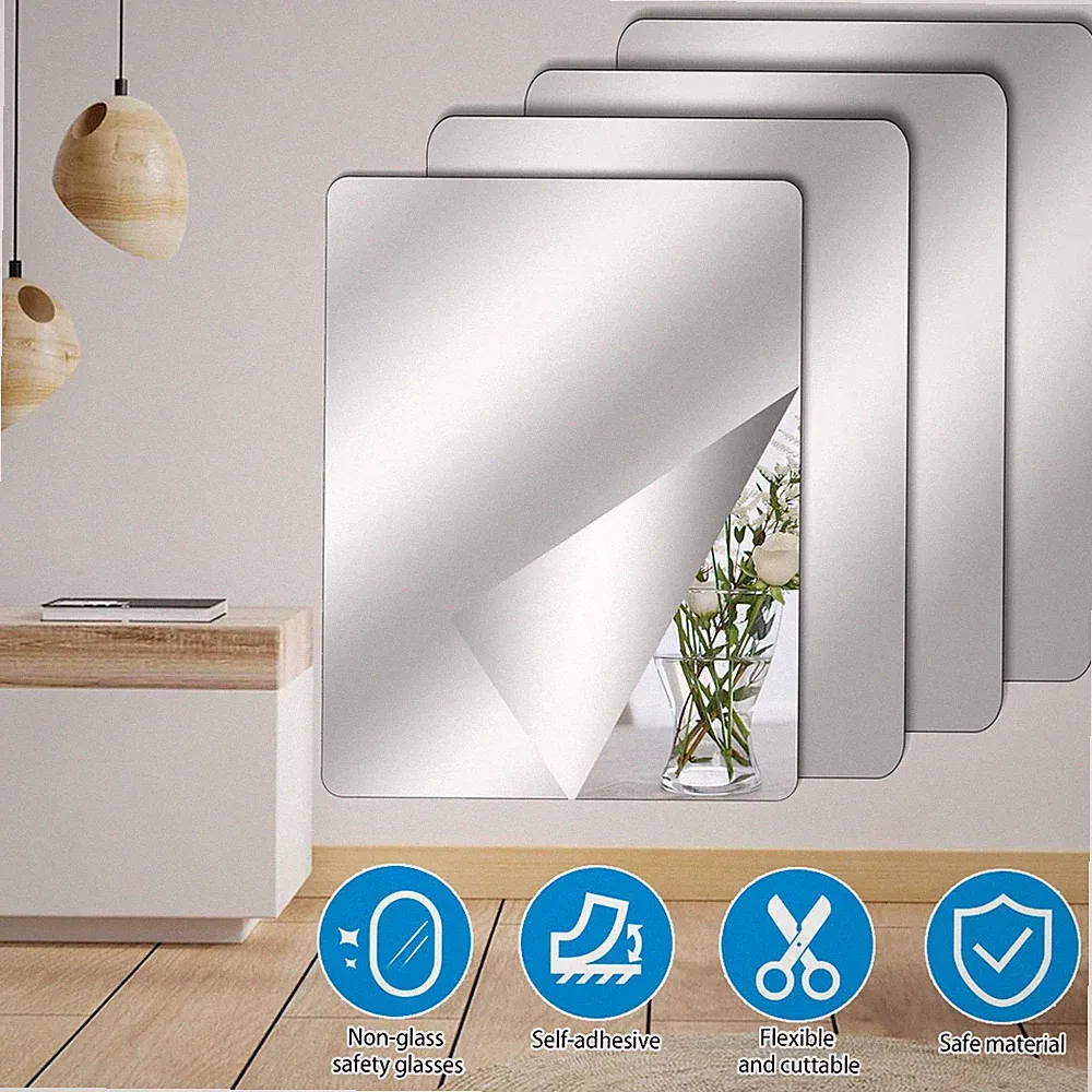 4 Stück Klebespiegel Wandspiegel Fliesenspiegel Selbstklebend Spiegelfolie Hause