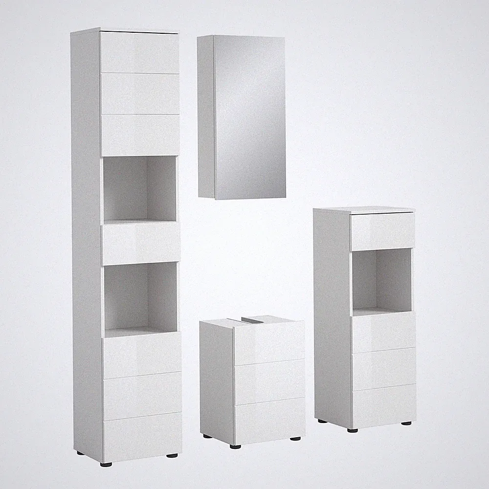 4-teilige Badkombination VIRA - weiß Hochglanz - 144 cm