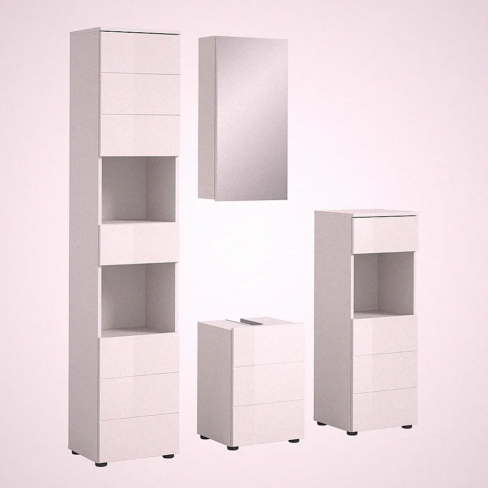 4-teilige Badkombination VIRA - weiß Hochglanz - 144 cm
