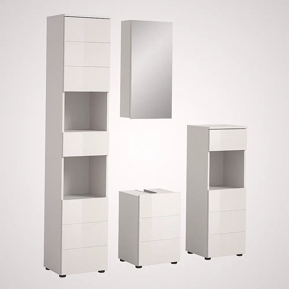 4-teilige Badkombination VIRA - weiß Hochglanz - 144 cm