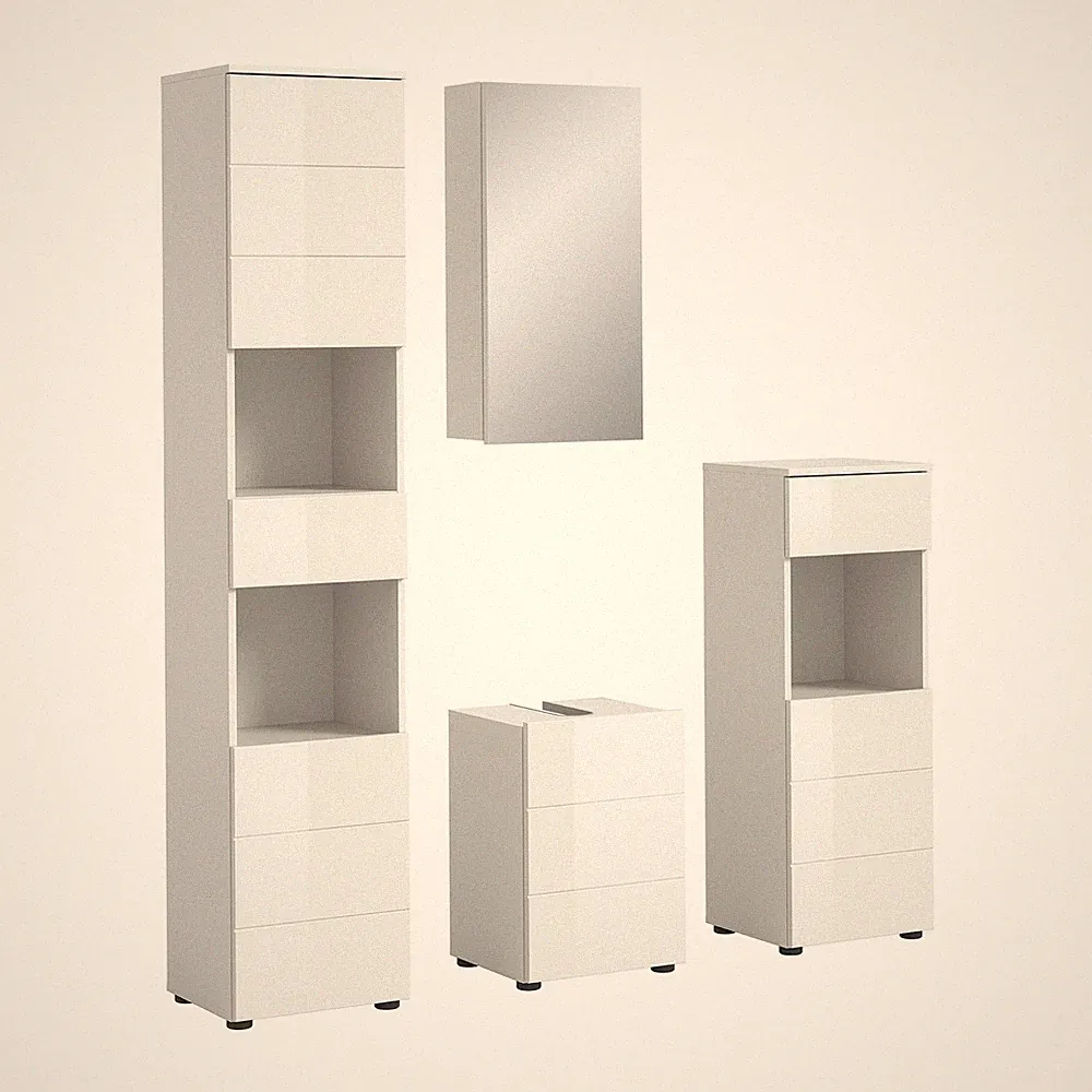 4-teilige Badkombination VIRA - weiß Hochglanz - 144 cm