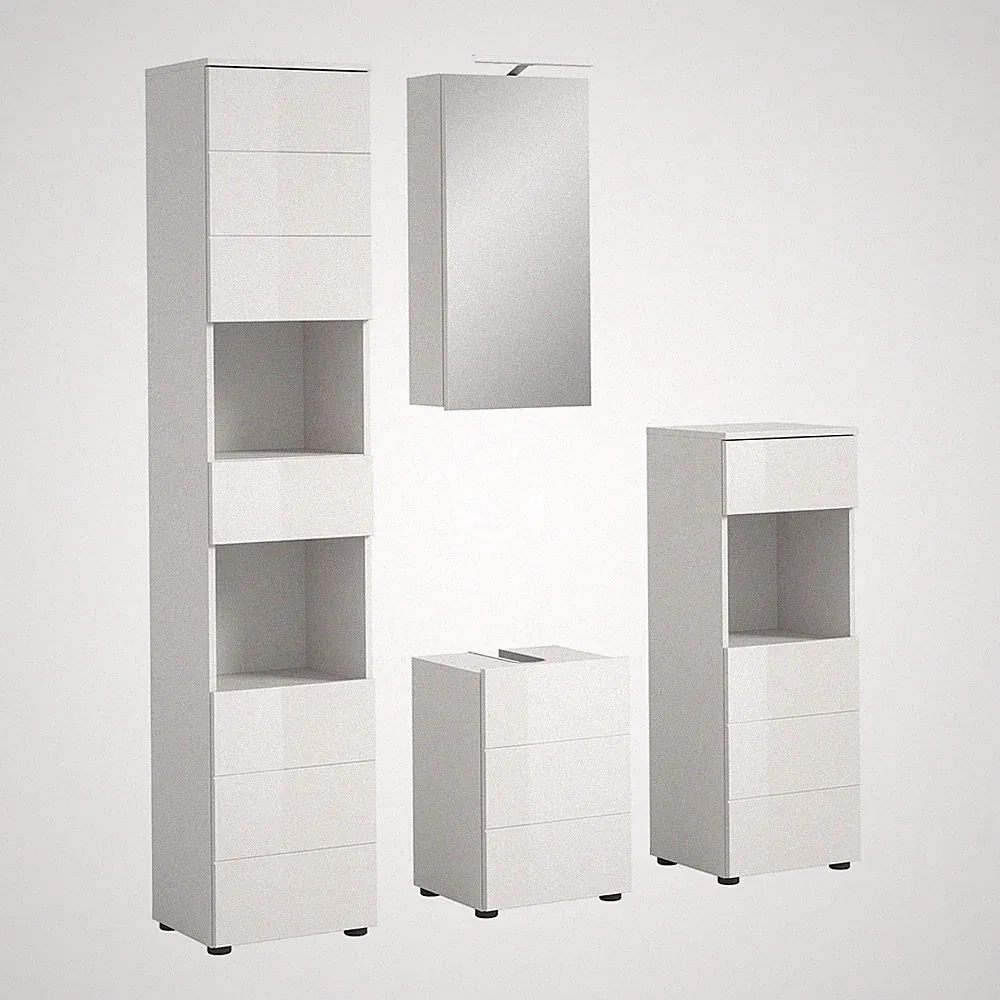 4-teilige Badkombination VIRA - weiß Hochglanz - LED-Beleuchtung - 144 cm