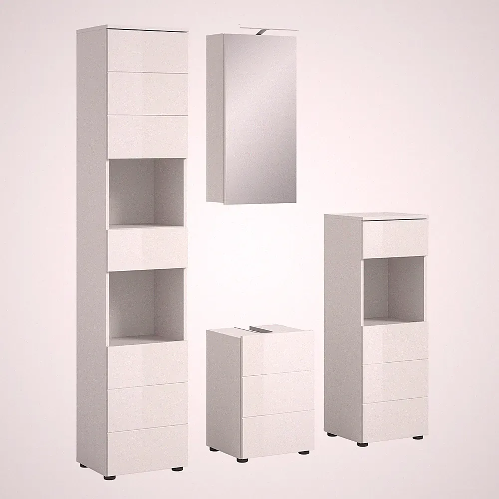 4-teilige Badkombination VIRA - weiß Hochglanz - LED-Beleuchtung - 144 cm