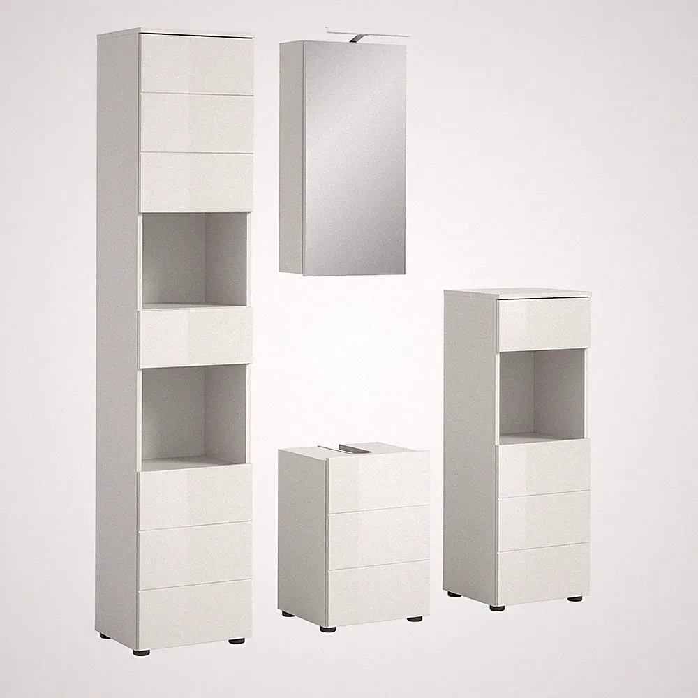 4-teilige Badkombination VIRA - weiß Hochglanz - LED-Beleuchtung - 144 cm