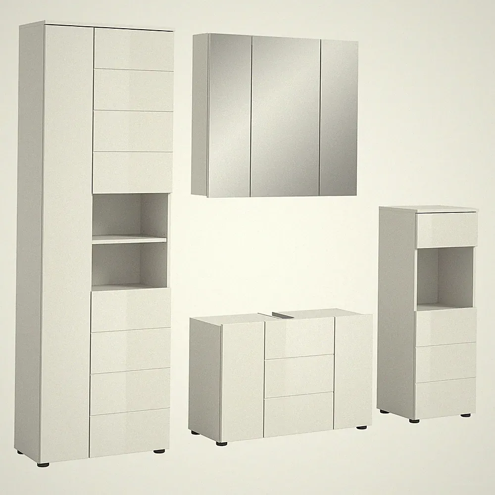 4-teilige Badkombination VIRA - weiß Hochglanz - Spiegelschrank - 210 cm