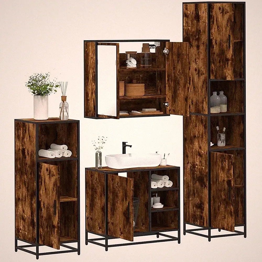 4-tlg. Badezimmermöbel Set Spiegelschrank Unterschrank Badschrank mit Staufach