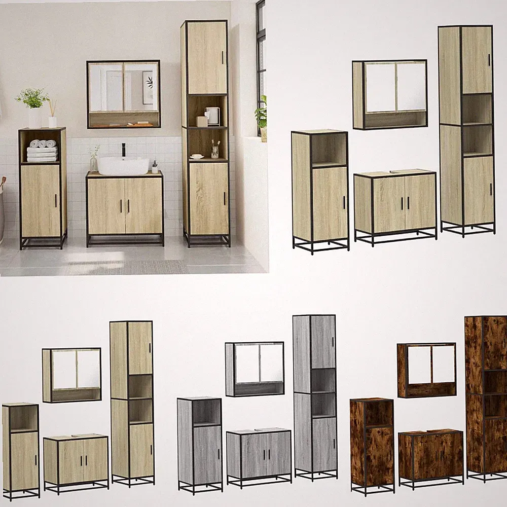 4-tlg. Badmöbel Set Spiegelschrank Badezimmermöbel Waschtischunterschrank Holz