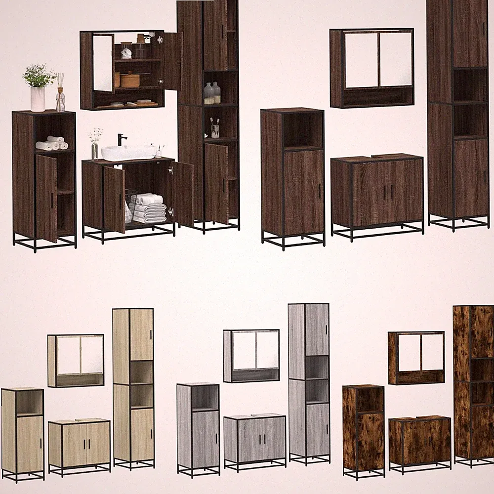 4-tlg. Badmöbel Set Spiegelschrank Badezimmermöbel Waschtischunterschrank Holz