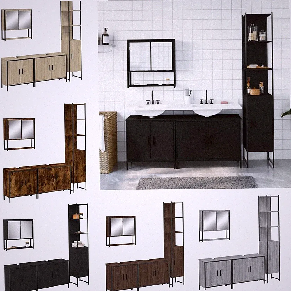 4-tlg. Badmöbel Set Spiegelschrank Unterschrank Badschrank Hochschrank GU