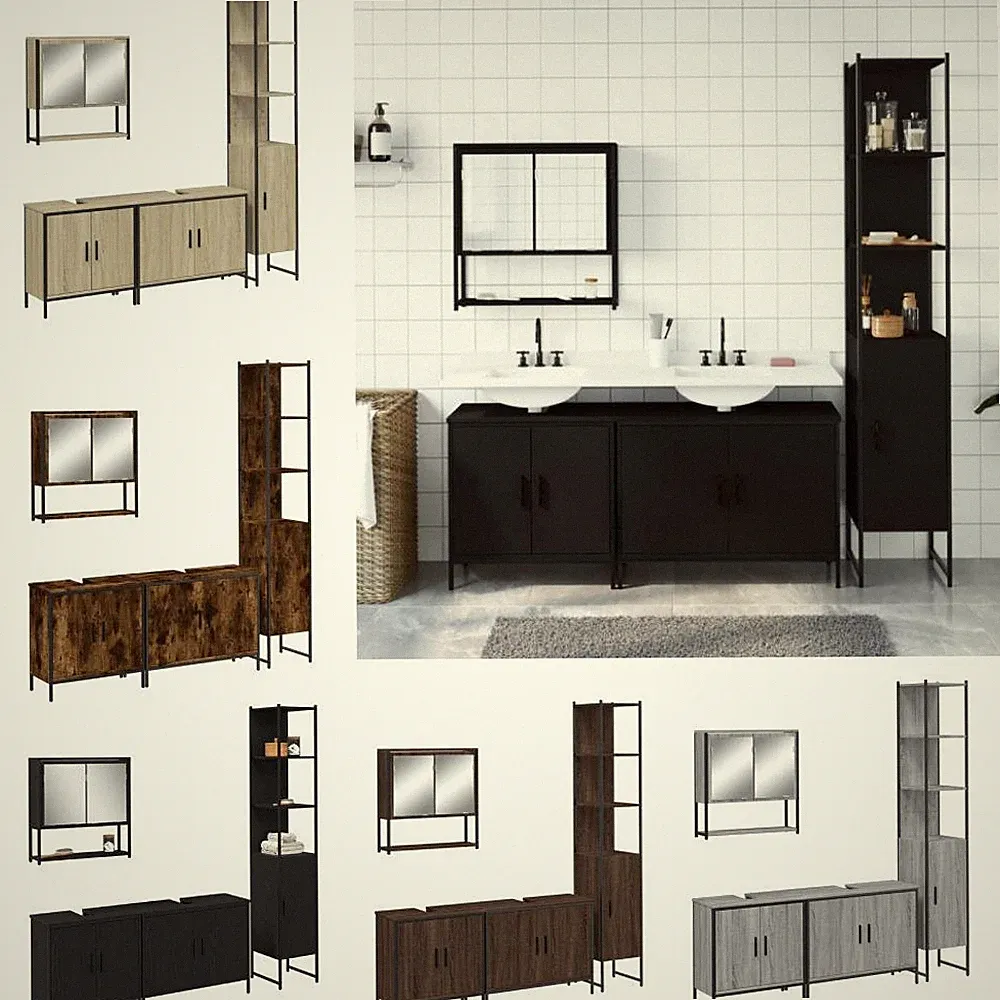4-tlg. Badmöbel Set Spiegelschrank Unterschrank Badschrank Hochschrank GU