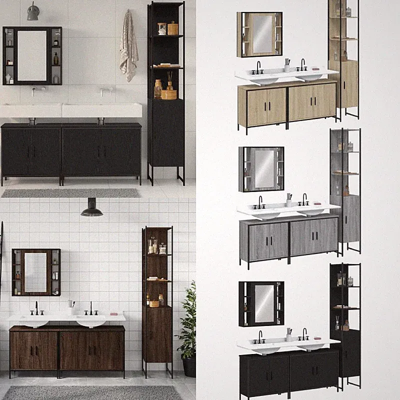 4-tlg. Badmöbel-Set Spiegelschrank Waschbeckenunterschrank Badezimmerschrank
