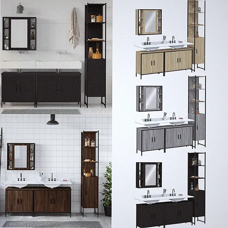 4-tlg. Badmöbel-Set Spiegelschrank Waschbeckenunterschrank Badezimmerschrank